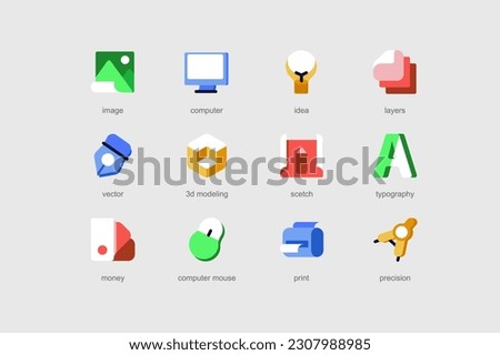 Designer tools of web icons set in flat design. Vector pictograms for mobile app interface