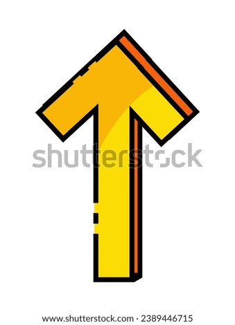 Arrow of set in cartoon style. This image with 3D yellow arrow creates a sense of forward movement and direction within the composition. Vector illustration.