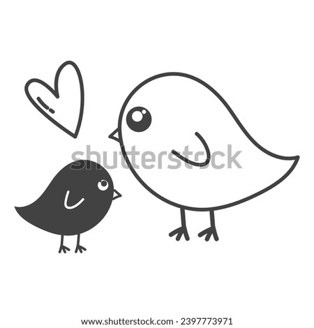 Kawaii element of set in black line design. Demonstration of the whimsy of kawaii art with this delightful birds characters, outlined in black to capture its lovable essence. Vector illustration.