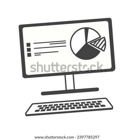 Freelance element of set in black line design. An image in black outline depict personal computer, symbolizing the technology-driven nature of freelance work. Vector illustration.