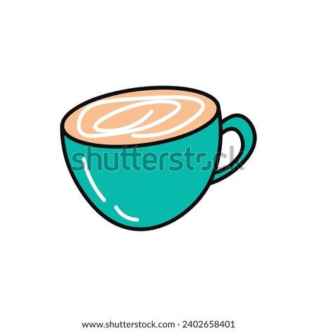 Coffee element of colorful food set. In this coffee and food themed artwork, a bright and lively design with clean lines shows off a cozy cup of hot cappuccino. Vector illustration.