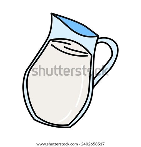 Milk product of colorful food set. This food-themed illustration boasts a lively, colorful design with sharp outlines, focusing on a carafe filled with fresh milk. Vector illustration.