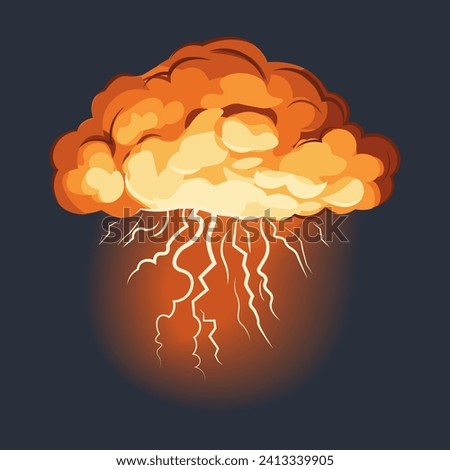 Storm cloud of colorful set. Storm cloud looms in this dramatic cartoon illustration and the lightning slashes through the foreboding darkness. Vector illustration.