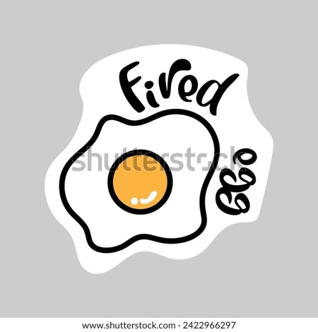 Food sticker of colorful set. This illustration merges design and appetite with its cartoon fried egg against a white backdrop, creating a visually appealing breakfast concept. Vector illustration.