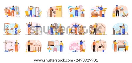 Bundle of simple concepts with people scene in flat cartoon design. The big set of illustrations are done in bright colors and cover a variety of topics. Vector illustration.