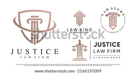 Set of justice law firm logo design with pillar, crown and creative element Premium Vector