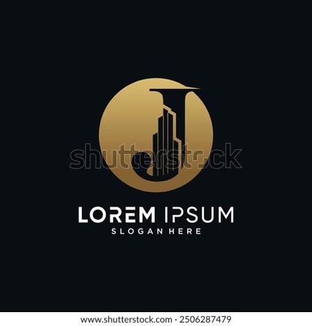 Letter j and building logo design template vector illustration with circle concept