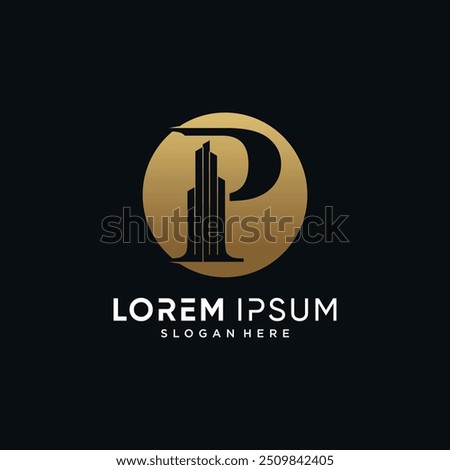 Letter p and building logo design template vector illustration with circle concept