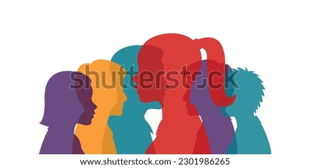 portrait of people in silhouette profile. colored silhouettes and profiles of people, Persuasion propaganda and influence on the masses. vector interracial illustration