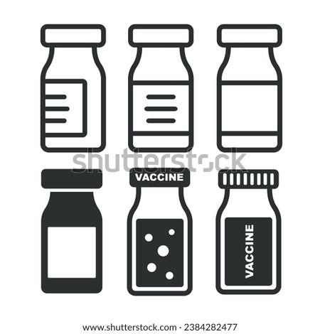 Set of vector icons of medical vials or vaccines. Simple medical icon isolated. vial simple black icon. line drawing of ampoules and inoculation vials.