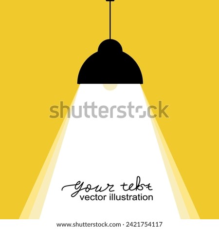 Lamp silhouette. Electric lamp shines on yellow banner with space for text. home lamp. Vector illustration of flat design. Isolated on white background. Modern interior. Lamp icon. cartoon spotlight
