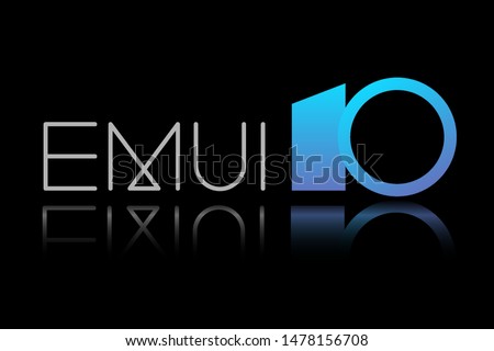 EMUI 10 logo, vector sign. EMUI 10 is new User Experience design on ANDROID 10 Q of Huawei Developer. emui symbol Isolated and reflection on Black Background, vector illustration.
