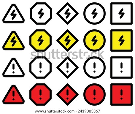 set yellow electrical high volt and red alert warning danger sign various shapes and fill alert hazard icon isolated