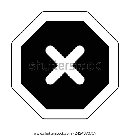 black outline octagon sign attention crossing x stop traffic warning caution isolated symbol logo hazard danger badge road mark vector flat design for website mobile isolated white Background