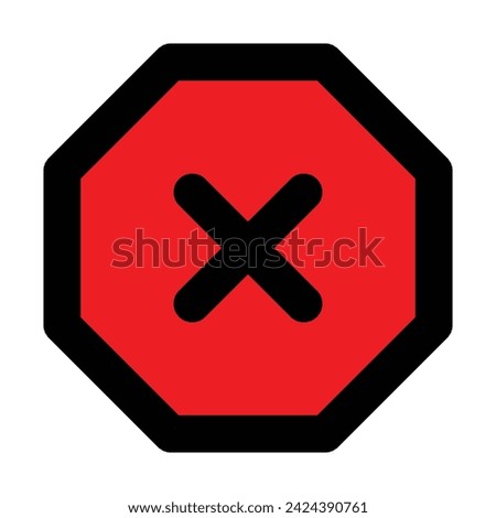 red black octagon sign attention crossing x stop traffic warning caution isolated symbol logo hazard danger badge road mark vector flat design for website mobile isolated white Background