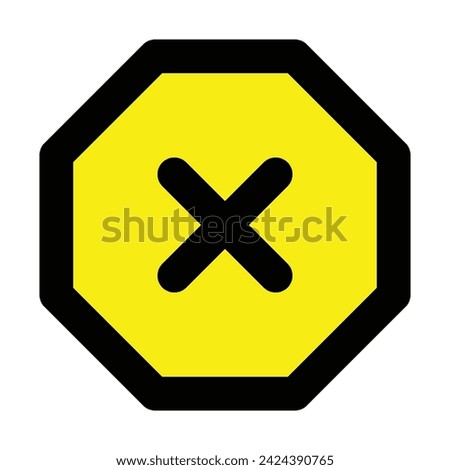 yellow and black octagon sign attention crossing x stop traffic warning caution isolated symbol logo hazard danger badge road mark vector flat design for website mobile isolated white Background