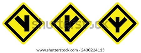 set yellow split y road turn left right right arrow traffic warning caution sign icon. exclamation, hazard sign symbol logo design for web mobile isolated white background illustration.