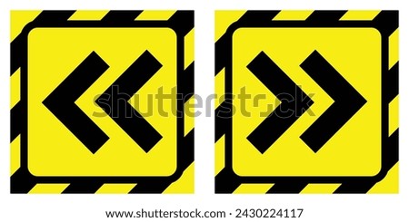 yellow stripe right left sharp curve road traffic warning caution sign arrow direction icon. exclamation, hazard sign symbol logo design for web mobile isolated white background illustration.
