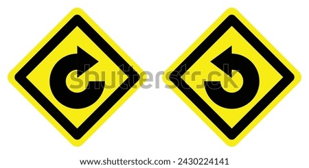 set yellow degree loop right left trun road traffic warning caution sign arrow direction icon. exclamation, hazard sign symbol logo design for web mobile isolated white background illustration