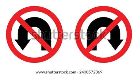 set red circle shape no uturn right left arrow road traffic prohibitory sign direction icon. highway route collection road flat symbol for web mobile isolated white background illustration.