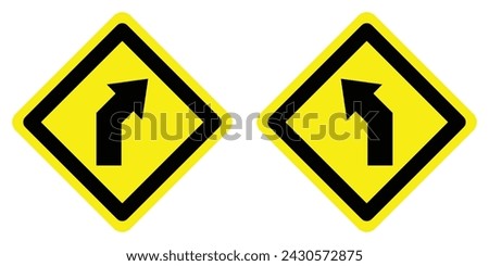 set yellow diamond shape curve turn right and left arrow road traffic warning sign direction icon. highway route collection road flat symbol for web mobile isolated white background illustration.