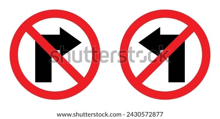 set red circle shape no sharp turn right and left arrow road traffic prohibitory sign direction icon. highway route collection road flat symbol for web mobile isolated white background illustration.