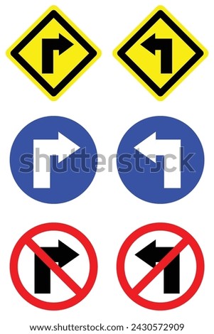 set circle diamond shape sharp turn right and left arrow road traffic sign direction icon. highway route collection road flat symbol for web mobile isolated white background illustration.
