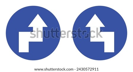 set blue circle shape double sharp turns right and left arrow road traffic mandatory sign direction. highway route collection road flat symbol for web mobile isolated white background illustration.