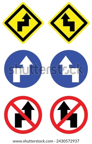 set circle diamond shape double sharp turns right and left arrow road traffic sign direction icon. highway route collection road flat symbol for web mobile isolated white background illustration.