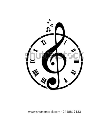 vector design of tune music in the middle of a classic clock, music time vector