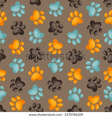 Paw pet vector seamless pattern, dog or cat footprint texture, foot track wallpaper. Cute colorful background with animals footprints, seamless pattern vector, footprint color background repeat.
