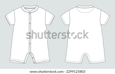 Romper bodysuit technical fashion flat sketch drawing vector illustration template for kids isolated on grey background