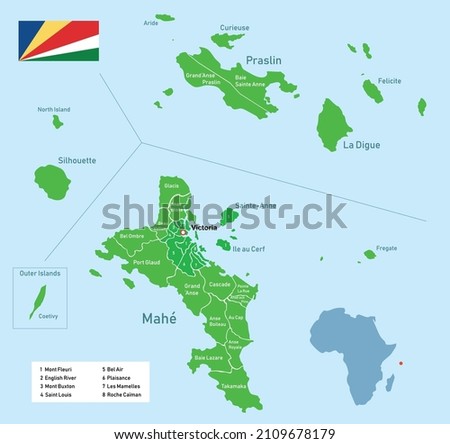 Vector illustration Seychelles regions map