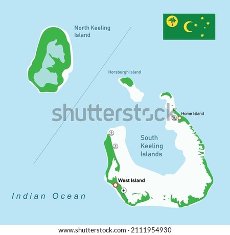 Cocos (Keeling) Islands map. Vector illustration