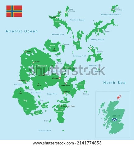 Orkney Islands (Scotland) map. Education vector illustration