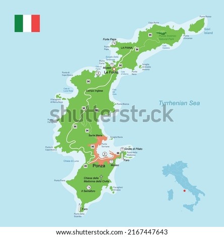 Vector illustration map of Ponza Island (Italy)