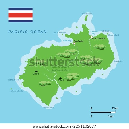 Vector illustration map of Cocos island (Costa Rica) 