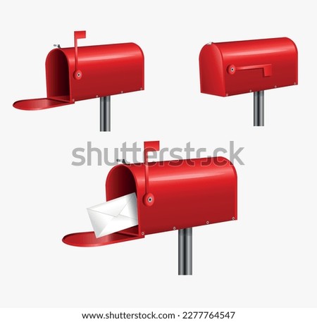 Vector illustration a set of red mailboxes with a closed door, a raised flag, with an open door and a letter inside