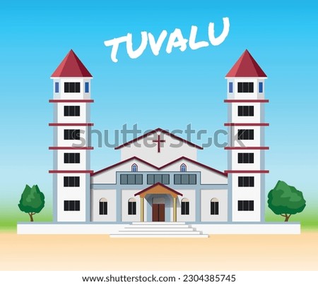 Tourist poster Tuvalu. Christian church vector illustration