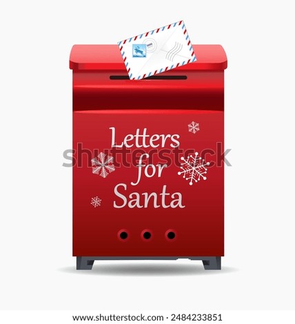 Letters for Santa. Red postbox on white background. Vector illustration