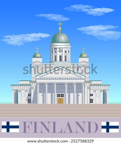 Finnish Evangelical Lutheran Cathedral in Helsinki. Finland tourist poster. Vector art illustration