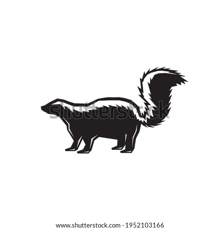 Vector silhouette black Skunk image. Abstract Skunk icon design animal. Skunk design flat illustration isolated on white background Editable vector Skunk templates side view clipart symbol shape logos