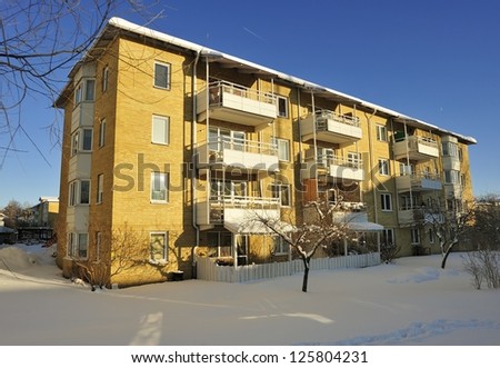Swedish housing, winter with snow.