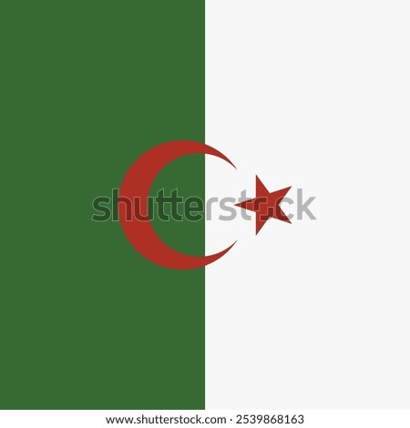 Algerian flag vector with green and white split vertically and a red crescent and star.