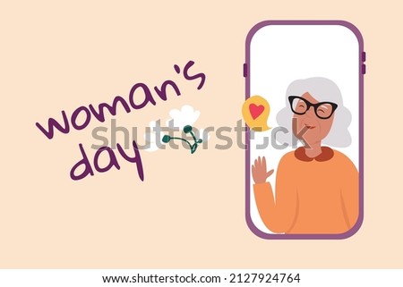 Mother's day cellphone illustration video call. Social distancing. Happy Mother's Day, Vector Of Mother. holiday covid 19. Corona Virus. Flat vector illustration Social media banner. calligraphy text.