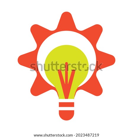 vector illustration of a yellow light bulb, inside a red didi wheel circle. great for icons and logos. setting way, setting technology.