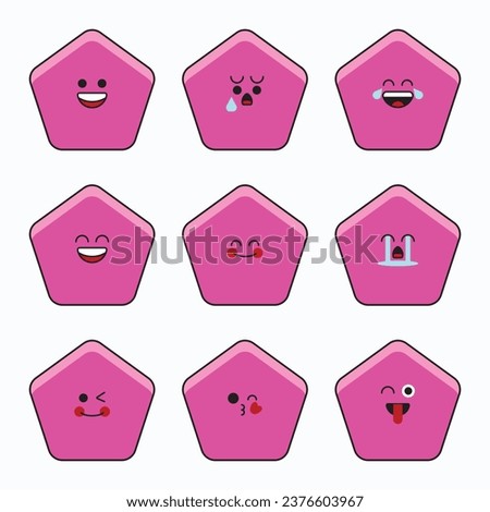 Emoticon pentagon icon set. Emoji faces collection. Emoji flat style. Happy and sad pentagon emoji.