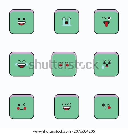 Rectangular emoticons icon set. Emoji faces collection. Emoji flat style. Happy and sad square emoji.