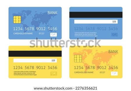 Two credit card back and front sides in different colors. Vector illustration.