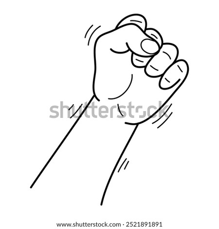 Sketch of hand drawn male hand show clenched fist. Doodle. Vector illustration.